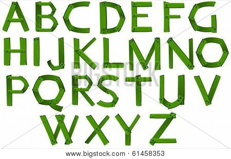 Illustration of the green colored letters of the alphabet on a white background