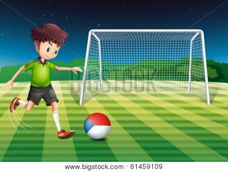 Illustration of a young man kicking the ball with the flag of Czech Republic