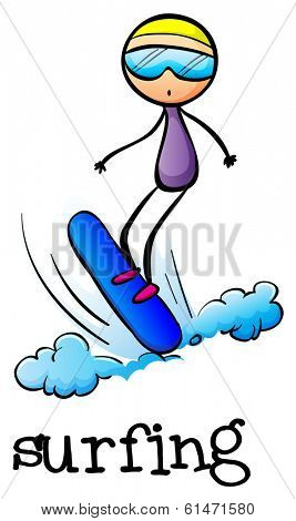 Illustration of a stickman surfing on a white background