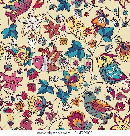 Seamless Floral Pattern With Birds