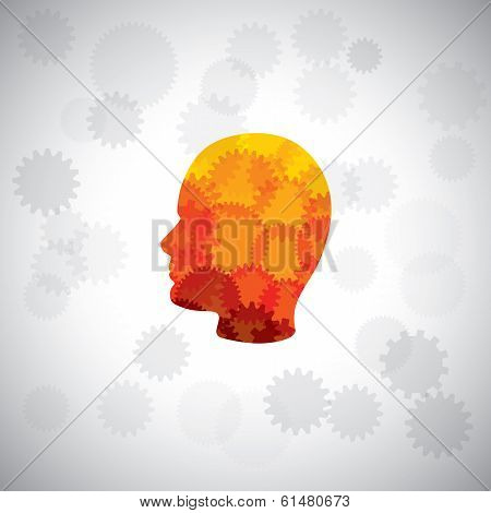 Vector Concept - Puzzle Head Of Human Face With Gears & Cogs