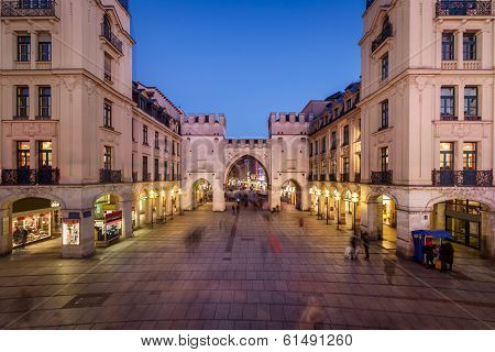 Karlstor Gate And Karlsplatz Square In The Evening, Munich, Germany