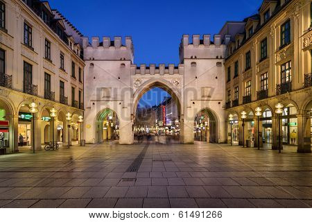 Karlstor Gate And Karlsplatz Square In The Evening, Munich, Germany