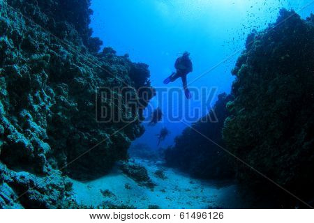 Scuba Diving in underwater canyon