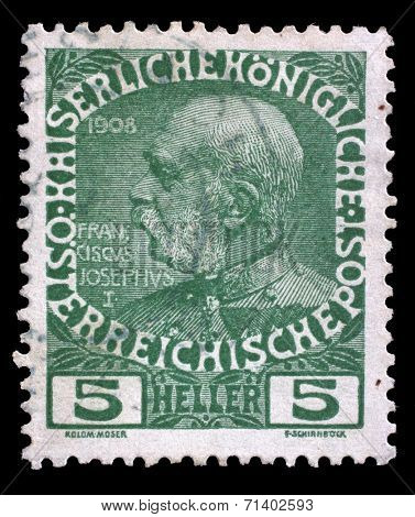 AUSTRIA - CIRCA 1908: stamp printed by Austria, shows Franz Josef, circa 1908