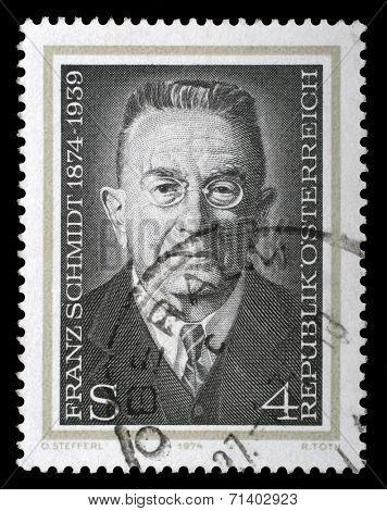 AUSTRIA - CIRCA 1974: a stamp printed in the Austria shows Franz Schmidt, Composer, Cellist and Pianist, circa 1974