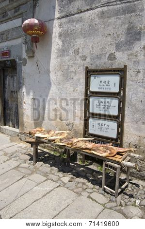 Drying Meat And Sign