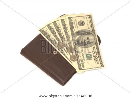 Amerikaanse Dollars met portefeuille en sommige munten