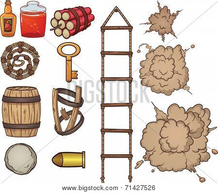 Old west items. Vector clip art illustration with simple gradients. Each item on a separate layer.