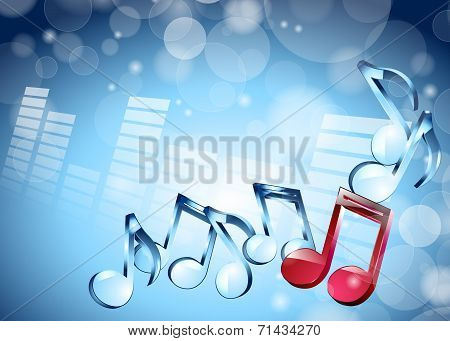 3D Musical Notes On Shiny Blue Background