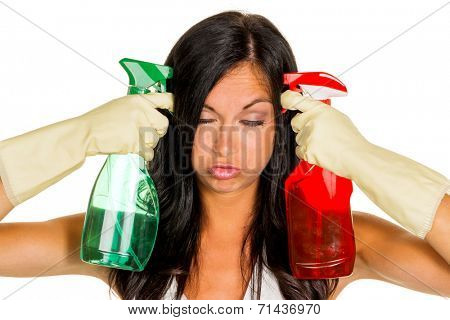 a young woman is unhappy must accept the housecleaning