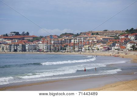 BAIONA, GALICIA, SPAIN - AUGUST 30: People at the beach, on August 30, 2014 in Baiona, Galicia, Spain.