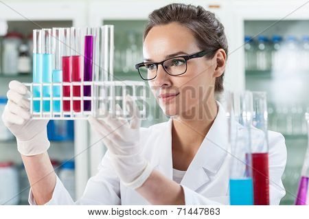 Woman Analyzing Test Tube With Liquid