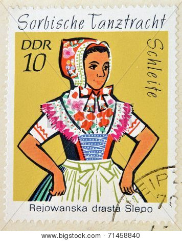 EAST GERMANY- CIRCA 1971: stamp printed in Germany shows Dance Costume circa 1971.