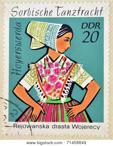 EAST GERMANY- CIRCA 1971: stamp printed in Germany shows Dance Costume circa 1971.