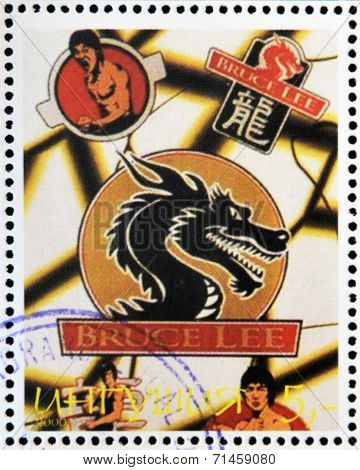 REPUBLIC OF SAKHA (YAKUTIA) - CIRCA 2000: A stamp printed in Yakutia shows Bruce Lee circa 2000