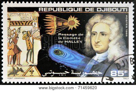 DJIBOUTI - CIRCA 1986: stamp printed in Djibouti shows Halleys Comet circa 1986