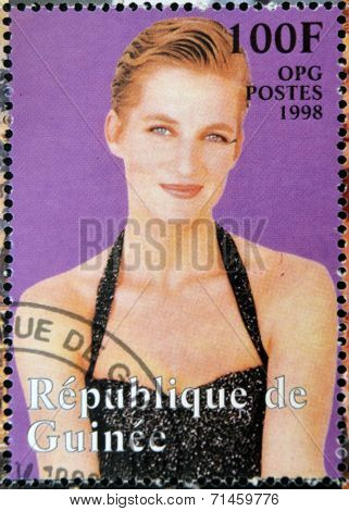 REPUBLIC OF GUINEA - CIRCA 1998: A stamp printed in Republic of Guinea shows Princess Diana of Wales