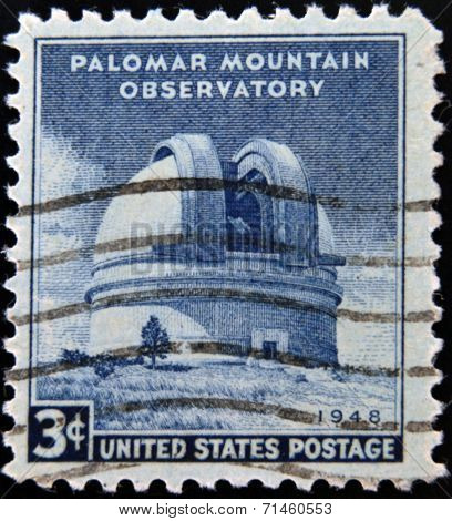 UNITED STATES OF AMERICA - CIRCA 1948: A stamp printed in USA shows the Palomar Mountain Observatory