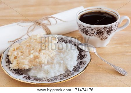 Brazilian Dessert Coconut Candy Cocada On Plate With Cup Of Coffee