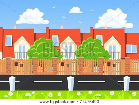 Vector Houses In A Row Beside The Road