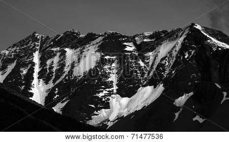 Snow capped mountains. Black and white.