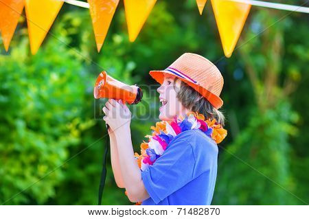 Dutch Football Fan, Little Boy Cheering