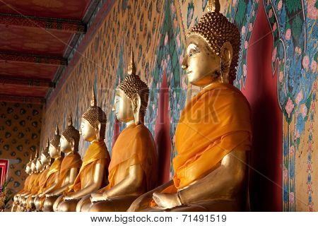 Side View Of Religious Statues Icon In Temple Of Dawn