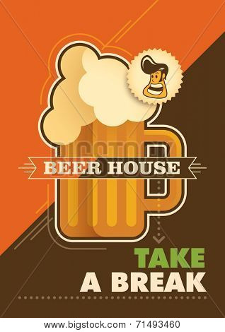 Illustrated beer house poster. Vector illustration.