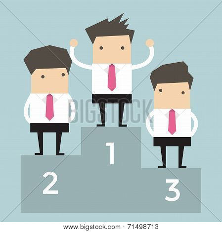 Businessman celebrates on Winning Podium vector