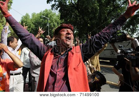 Celebrating party workers