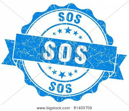Sos Blue Grunge Seal Isolated On White