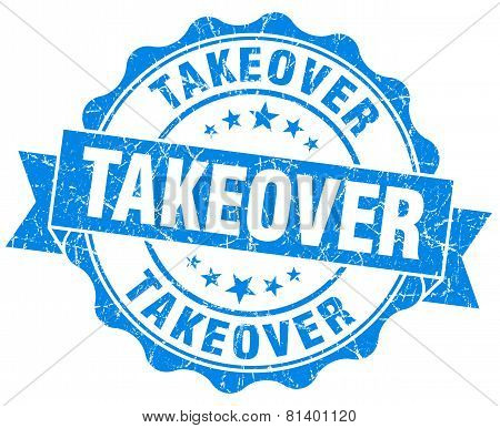 Takeover Blue Grunge Seal Isolated On White