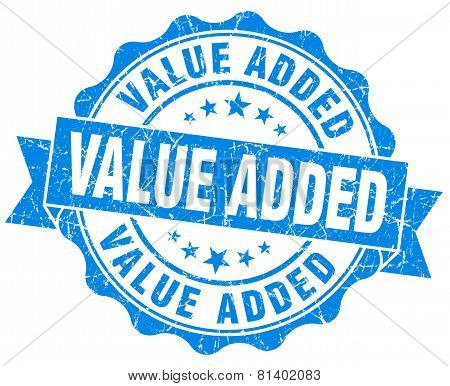 Value Added Blue Grunge Seal Isolated On White