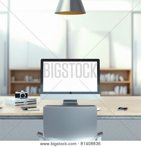 Computer on the wooden table