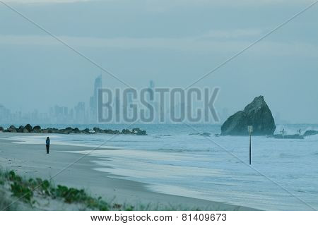 Currumbin Rock With Gold Coast City As Background