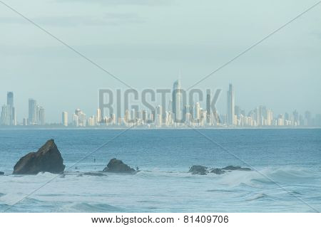 Currumbin Rock With Gold Coast City As Background