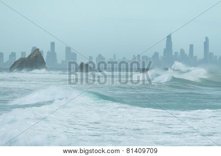 Currumbin Rock With Gold Coast City As Background