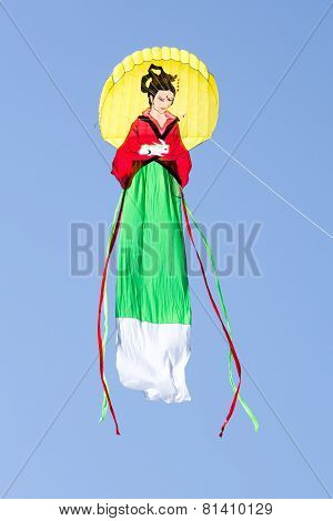 Great Japanese Woman Kite In The Blue Sky