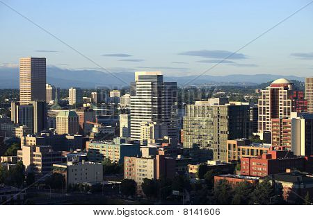 Portland Oregon ved solnedgang.
