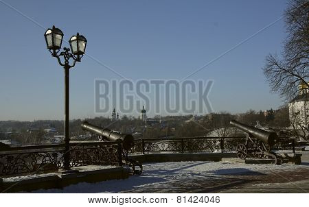 Cannon In Chernigov, Ukraine, Next To The Lamp