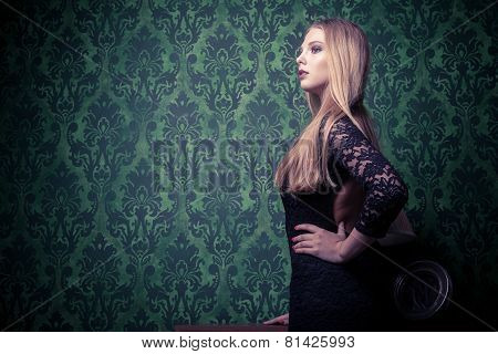 Woman In Black Dress Vintage Toning