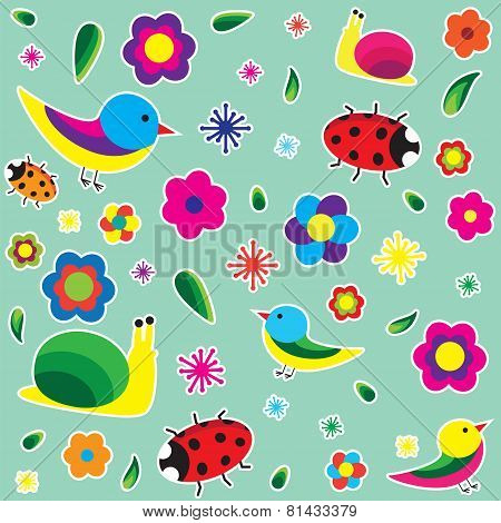 Spring cartoon seamless textures of nature