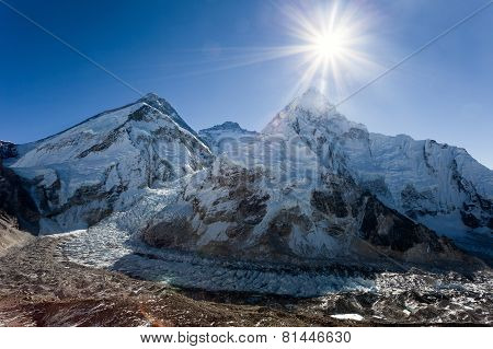 Morning Sun Above Mount Everest, Lhotse And Nuptse