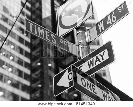 Times Square signs & W 46 st New York daylight US