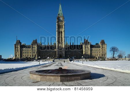 OTTAWA, CANADA-JANUARY 20, 2014: Parliament of Ottawa, capital of Canada during winter season.
