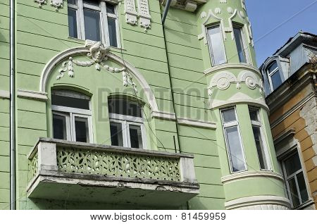 Ancient renovated building with decoration in Ruse town
