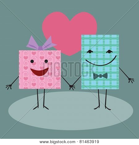 Gift Packaging Holding Hands And Smiling In The Background Heart
