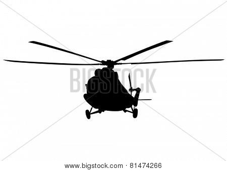 Silhouette of a large helicopter on a white background
