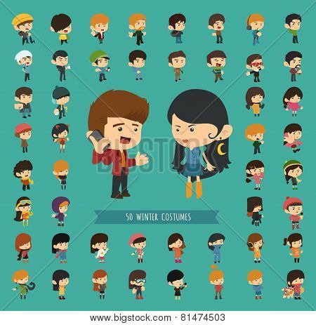 Set Of 50 Winter Collection Character
